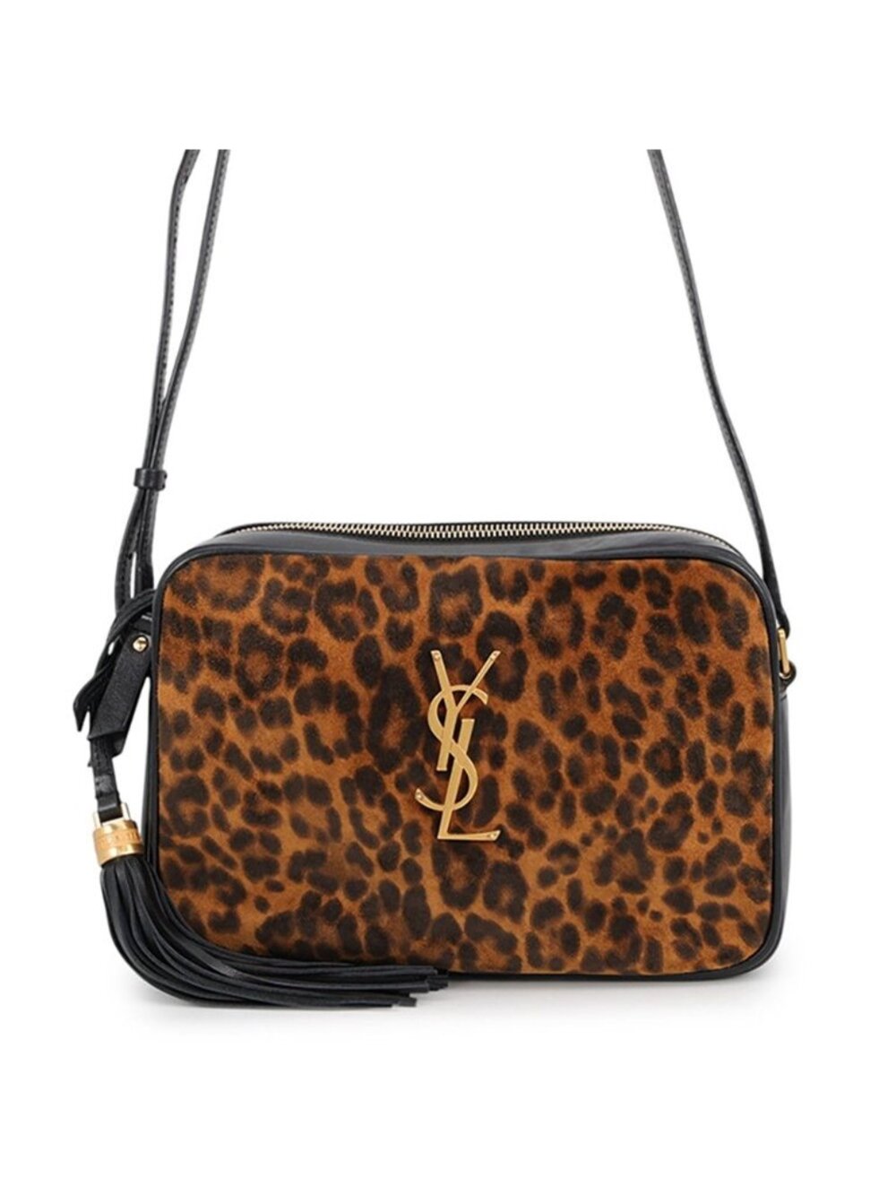 Saint Laurent Paris Shoulder Bag Lou Leather Suede Leopard Black